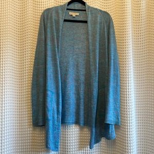 WHITE + WARREN Sz Large 100% Linen Cardigan Blue Heathered Multi
